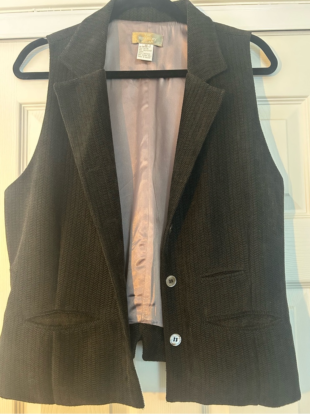 Vintage Women’s Hunter Green Tweed 4 Button Vest - w/Pockets and Back Tie